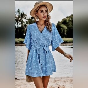 LAST CHANCE!!  3 for $15 NWT Blue W/White Heart Kimono Romper, Size La…